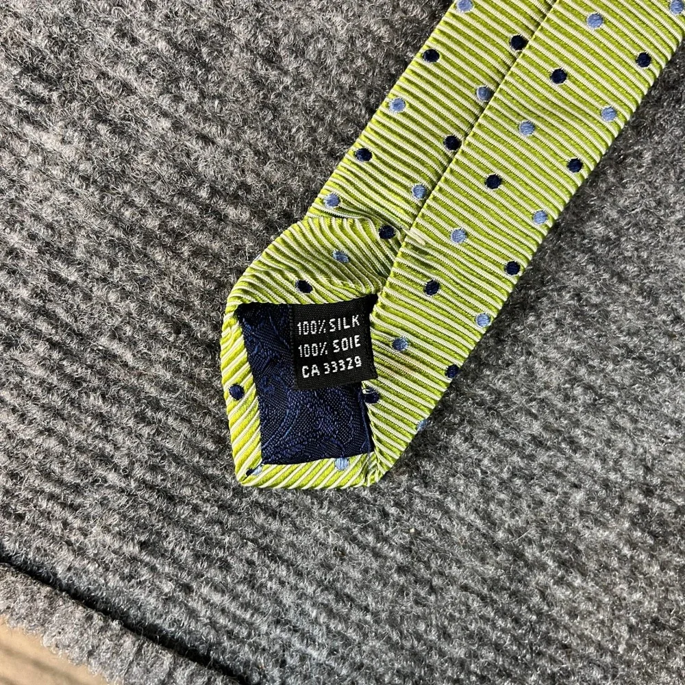 Kolte Italy Mens Silk Tie Lime Green Blue Polka Dot Ribbed Texture Made in Italy